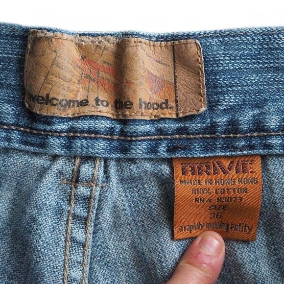 Arme Welcome to the Hood "Victory" Vintage Streetwear Denim Shorts Men's 36 RARE - Picture 3 of 12